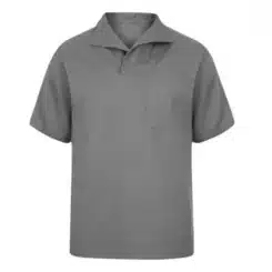 Camisa em Brim Cinza Gola Italiana Manga Curta Uniforme Profissional