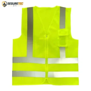 Colete Refletivo Fluorescente de Alta Visibilidade com Ziper e 1 Bolso Amarelo