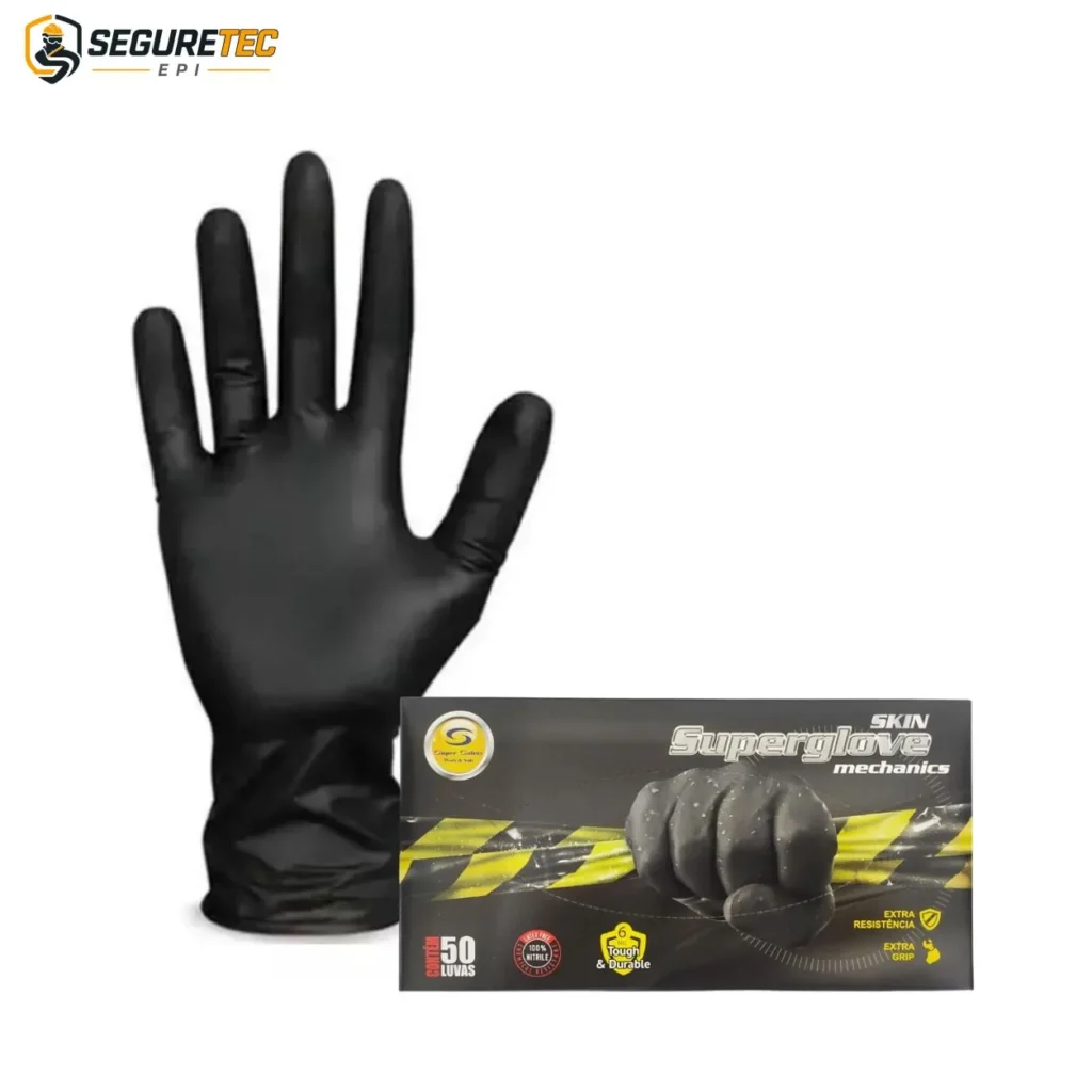 Luva Super Glove Skin Preta CX 50 UN CA 38645 Super Safety